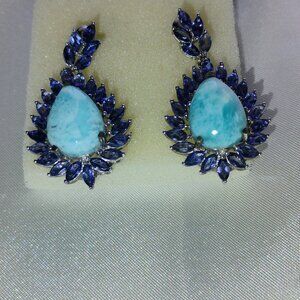 Larimar and Iolite dangling earrings in sterling silver